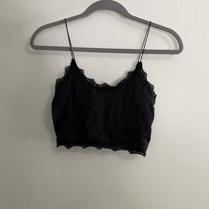 GARAGE Black Lace-Trimmed Cropped Tank Top